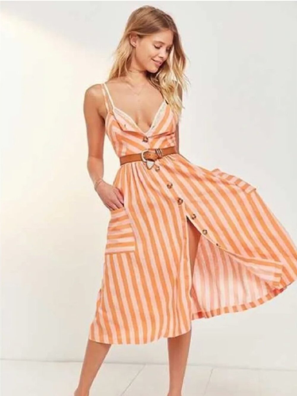Urban Outfitters Cooperative Emilia Button Down Midi Dress Size XS Striped